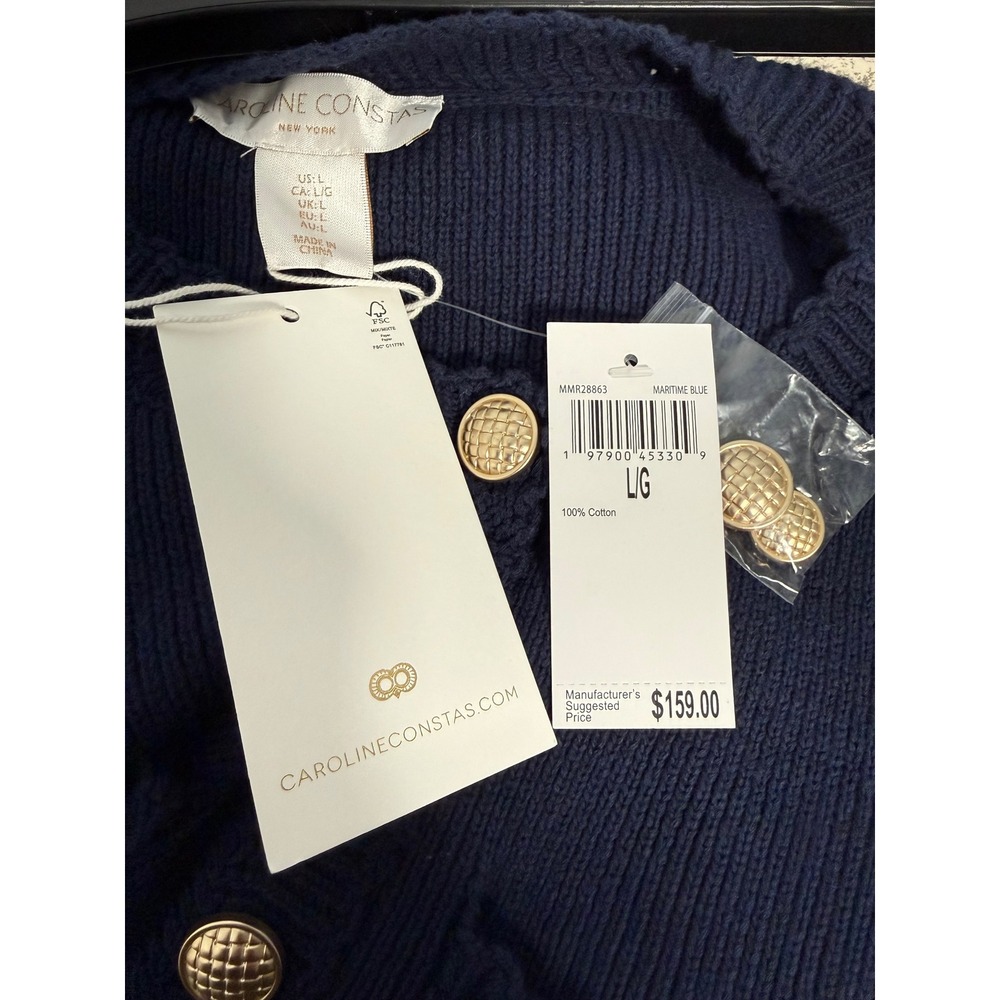 Caroline Constas Maritime Blue Cotton Knit Button Front Mini Dress Large NWT - Picture 6 of 6